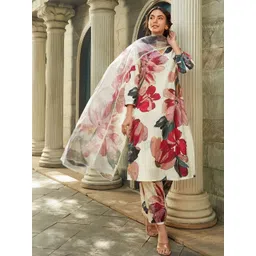 NAINVISH Women Floral Printed Regular Kurta with Trousers & With Dupatta-picture-10
