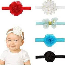 NAISHAM Soft Baby Headbands – 5 Pcs Premium Flower & Bow Hair Accessories for Newborns, Infants & Toddler Girls, Stylish Elastic Hair Bands (Multicolour)-picture-18