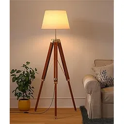 NAJIM Enterprises Tripod Floor Lamp Standing Wooden Brown Polished Brass Antique Gold Adjustable 5ft Height 16 inches Off White Lamp Shade-picture-14