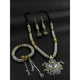NAMAN ARTS Gold Plated Artificial Beads Beaded Oxidised Floral Jewellery Set-picture-35