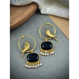 NAMAN ARTS Gold-Plated Artificial Stones Studded and Beaded Animal Shaped Drop Earrings-picture-24