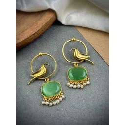 NAMAN ARTS Gold-Plated Artificial Stones Studded & Beaded Contemporary Drop Earrings-picture-12