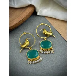 NAMAN ARTS Gold-Plated Artificial Stones Studded & Beaded Oxidised Drop Earrings-picture-35