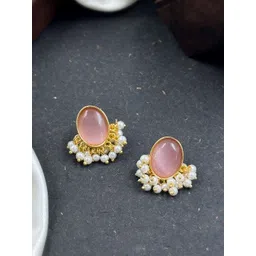 NAMAN ARTS Gold Plated Stones Studded & Beaded Oval Shaped Oxidised Drop Earrings-picture-28