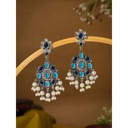 NAMAN ARTS Silver-Plated Artificial Stones and Beads Oxidised Contemporary Drop Earrings-picture-29