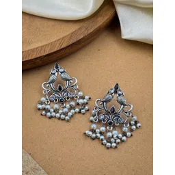 NAMAN ARTS Silver-Plated Artificial Stones and Beads Oxidised Contemporary Drop Earrings-picture-30