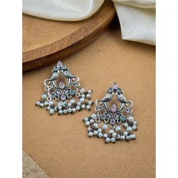 NAMAN ARTS Silver-Plated Artificial Stones and Beads Oxidised Contemporary Drop Earrings-picture-32