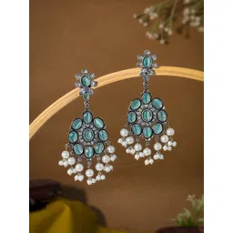 NAMAN ARTS Silver-Plated Artificial Stones and Beads Oxidised Contemporary Drop Earrings-picture-33