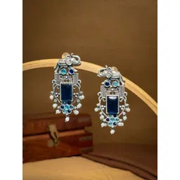 NAMAN ARTS Silver Plated Artificial Stones Studded & Beaded Contemporary Drop Earrings-picture-34