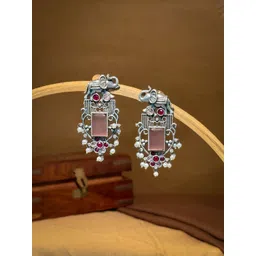 NAMAN ARTS Silver Plated Artificial Stones Studded & Beaded Contemporary Drop Earrings-picture-25