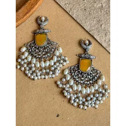 NAMAN ARTS Silver Plated Artificial Stones Studded and Beaded Contemporary Drop Earrings-picture-17