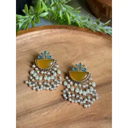 NAMAN ARTS Silver-Plated Artificial Stones Studded & Beaded Drop Earrings-picture-29