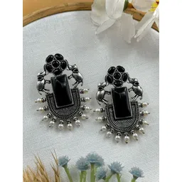NAMAN ARTS Silver-Plated Artificial Stones Studded & Beaded Oxidised Animal Shaped Studs-picture-19
