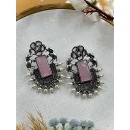 NAMAN ARTS Silver-Plated Artificial Stones Studded & Beaded Oxidised Animal Shaped Studs-picture-11