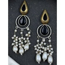 NAMAN ARTS Silver Plated Artificial Stones Studded & Beaded Teardrop Shaped Drop Earrings-picture-10