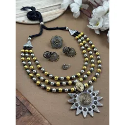 NAMAN ARTS Silver-Plated Beaded Oxidised Jewellery Set-picture-15