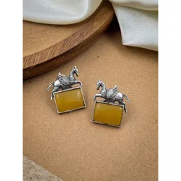 NAMAN ARTS Silver-Plated Oxidised Artificial Stones Studded Animal Shaped Studs-picture-40