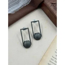 NAMAN ARTS Silver Plated Oxidised Contemporary Shaped Drop Earrings-picture-24