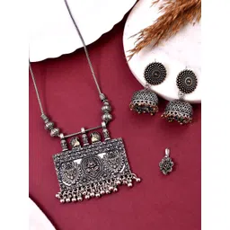 NAMAN ARTS Silver Plated Oxidised Peacock Design Textured Jewellery Set-picture-33