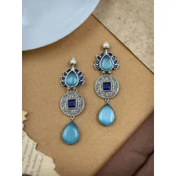 NAMAN ARTS Silver-Plated Oxidised Stones Studded Tear Drop Shaped Drop Earrings-picture-24