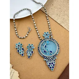 NAMAN ARTS Silver-Plated Stone Studded Oxidised Jewellery Set-picture-21