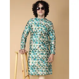 NAMASKAR Abstract Printed Mandarin Collar Pure Silk Kurta-picture-10