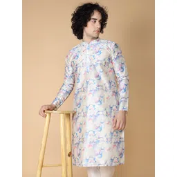 NAMASKAR Abstract Printed Mandarin Collar Silk Kurta-picture-38