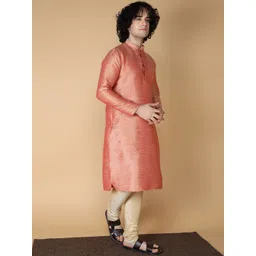 NAMASKAR Ethnic Motifs Woven Design Mandarin Collar Silk Kurta-picture-19