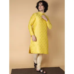 NAMASKAR Floral Woven Design Mandarin Collar Jacquard Kurta-picture-12