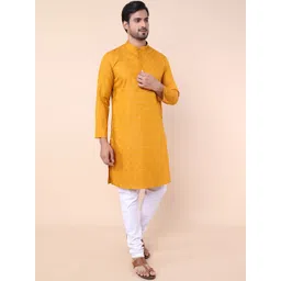 NAMASKAR Geometric Printed Mandarin Collar Pure Cotton Straight Kurta With Churidar-picture-22