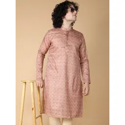 NAMASKAR Geometric Printed Mandarin Collar Silk Kurta-picture-11