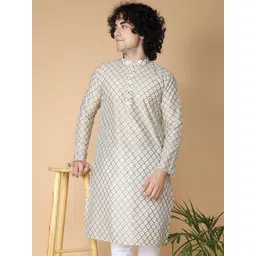 NAMASKAR Geometric Woven Design Cotton Kurta-picture-41