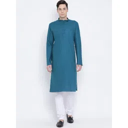 NAMASKAR Men Blue Cotton Solid Kurta-picture-10