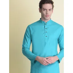 NAMASKAR Men Blue Cotton Solid Kurta image 2
