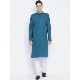 NAMASKAR Men Blue Solid Straight Kurta-picture-13