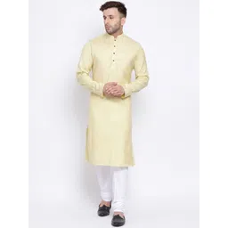NAMASKAR Men Cream-Coloured Khadi Cotton Solid Kurta-picture-20
