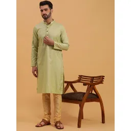 NAMASKAR Men Floral Embroidered Regular Pure Silk Kurta with Churidar-picture-39