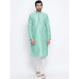 NAMASKAR Men Green Solid Silk Kurta with Churidar-picture-39