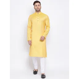 NAMASKAR Men Yellow Solid Cotton Kurta-picture-22