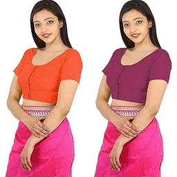 namita Women's Rubia Cotton Half Sleeve Readymade Blouse (U-COT-COM-2-ORANGE-CANNONPINK-38_Orange, Cannon Pink_38)-picture-47
