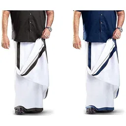 NANDAVAN set 2 Men's Pure Cotton Double Dhoti(157_White With Green Colour Border_4m) Men Dhoti-picture-13