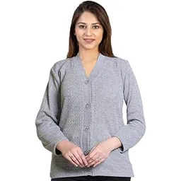 Nandini Women Woollen Solid Print V-Neck Cardigan Sweater Beige-picture-11