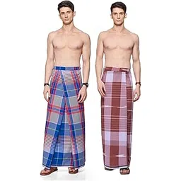 nandu Brand Men's Cotton Stitched Lungi (Pattern May Vary, Multicolour, Free Size) - Pack of 2# Ready to Wear # 2.10Mtr #-picture-40