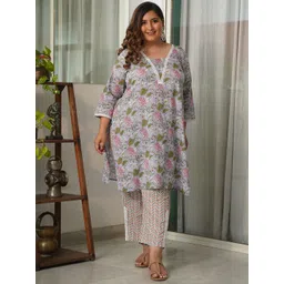 NANGALIA RUCHIRA Floral Printed Pure Cotton Kurta & Trousers-picture-40