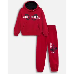 Nap Chief Cotton Blend Knit Marvel Featuring Full Sleeves Spider Man Printed Winter Hoodie & Joggers Set - Red-picture-17