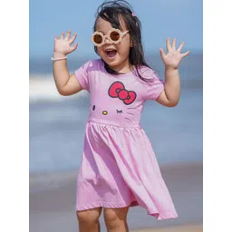 Nap Chief Girls Cotton Pink Hello Kitty Printed Dress-picture-22
