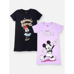 Nap Chief Girls Lavender & Black Cotton Relaxed Fit Character Based Casual Dress -Pack of 2-picture-43