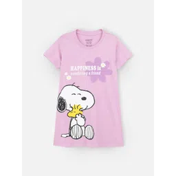 Nap Chief Girls Peanuts Snoopy Cuddle Printed Round Neck Cotton T-shirt Dress-picture-36