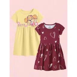 Nap Chief Girls Red & Yellow Cotton Relaxed Fit Character Based Casual Dress -Pack of 2-picture-12