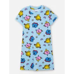 Nap Chief Girls Sky Blue Cotton Mr. Men Little Miss Relaxed Fit Nightwear Top-picture-10